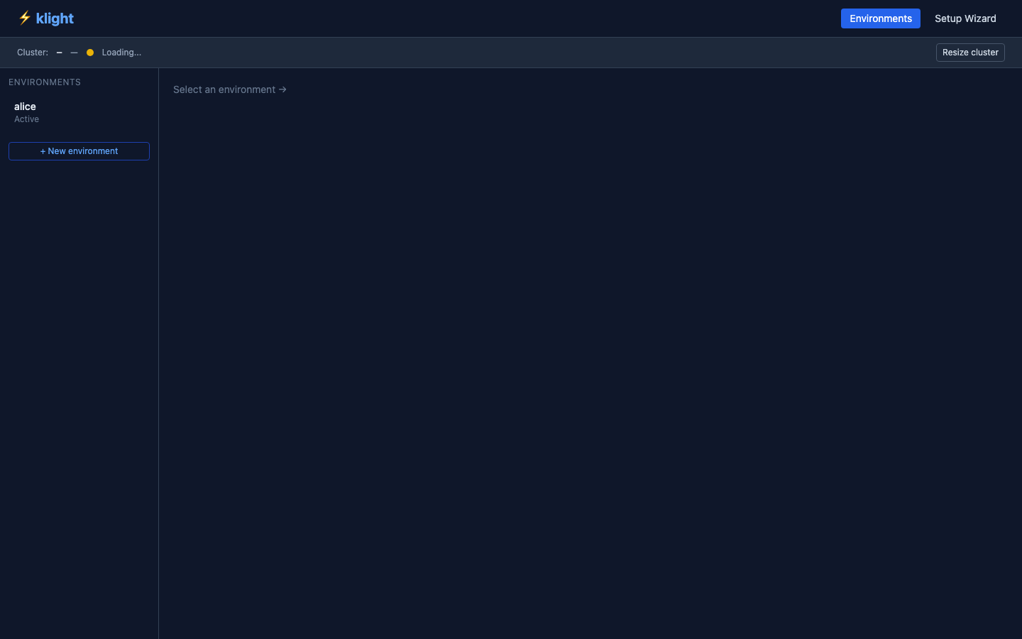 Environments list on the remote cluster