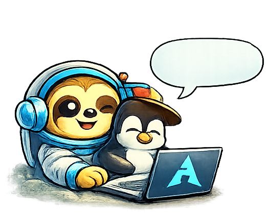 Slothy and the Linux penguin — open source forever